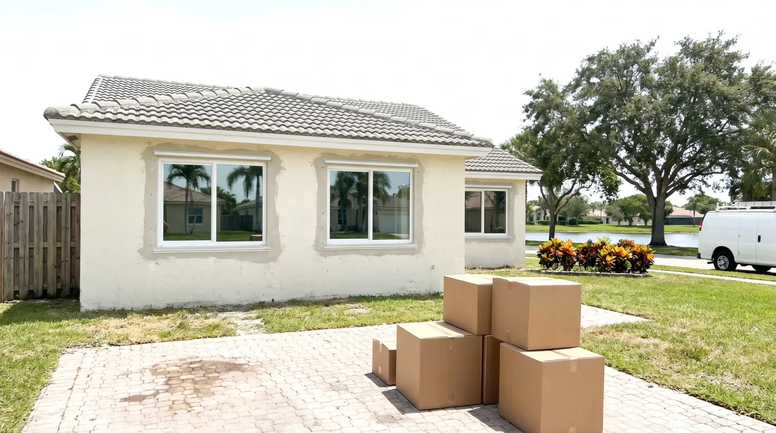 Impact windows on a 1990s home in Cooper City, FL