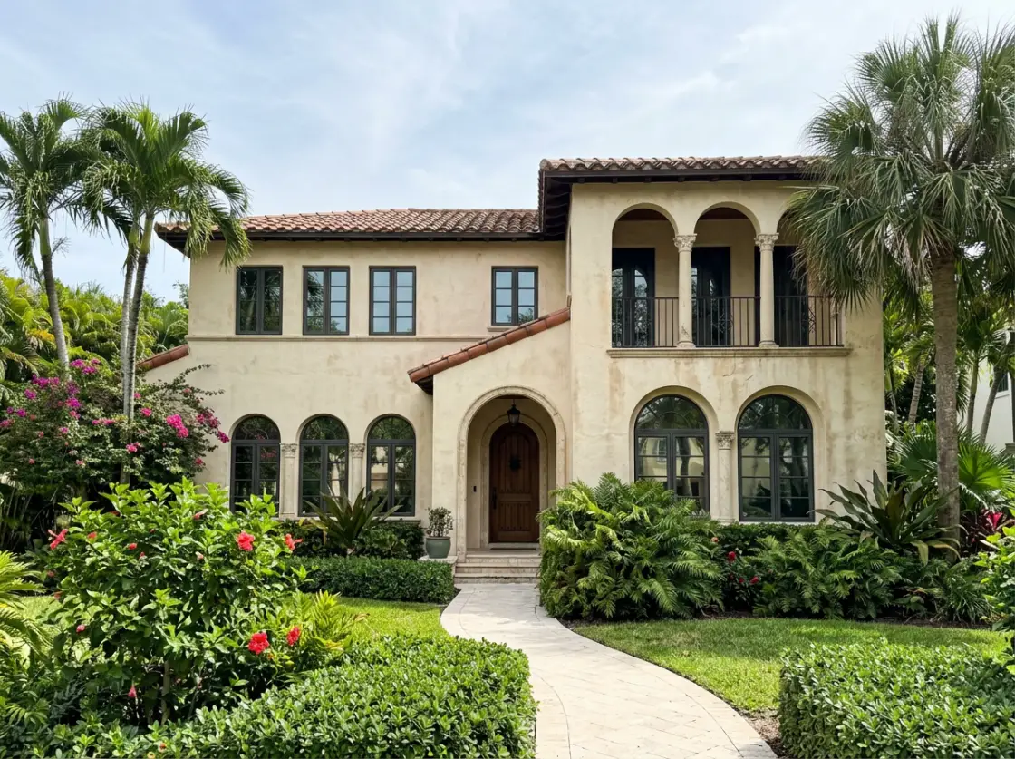 Older Mediterranean-style home with arches in Coral Gables, FL