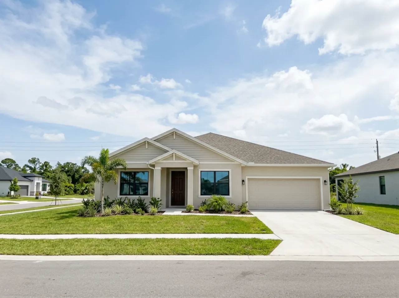 Newer affordable single-family home under open sky in Homestead, FL