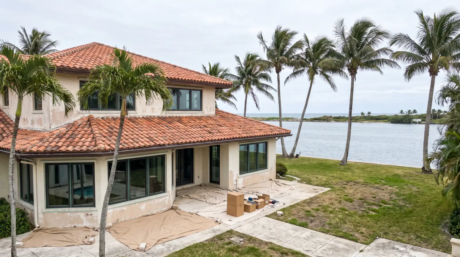 Impact windows on an oceanfront estate in Manalapan, FL