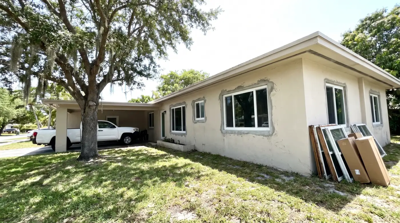 Impact windows on a 1950s single-family home in Miami Shores, FL
