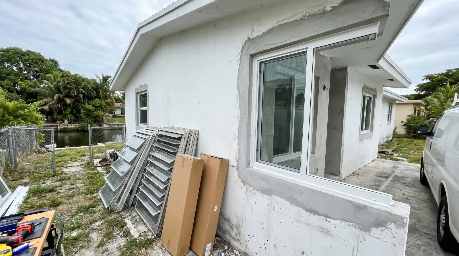 Impact windows on a 1960s home in North Miami Beach, FL