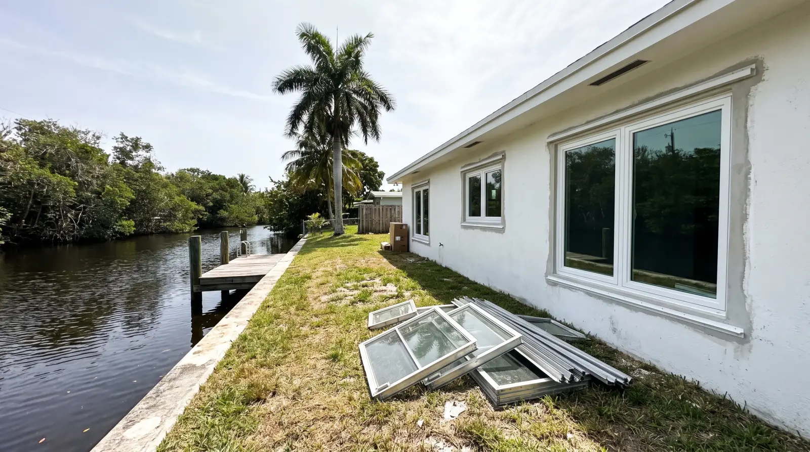 Impact windows on a riverfront home in Wilton Manors, FL