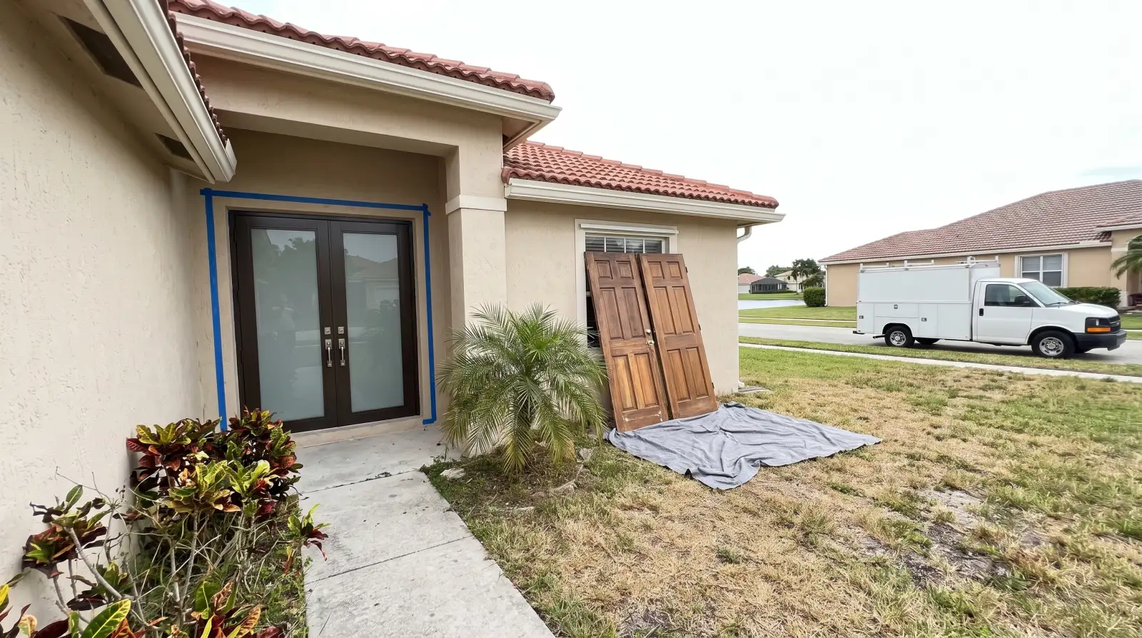 Impact front door on a stucco home in Miramar, FL
