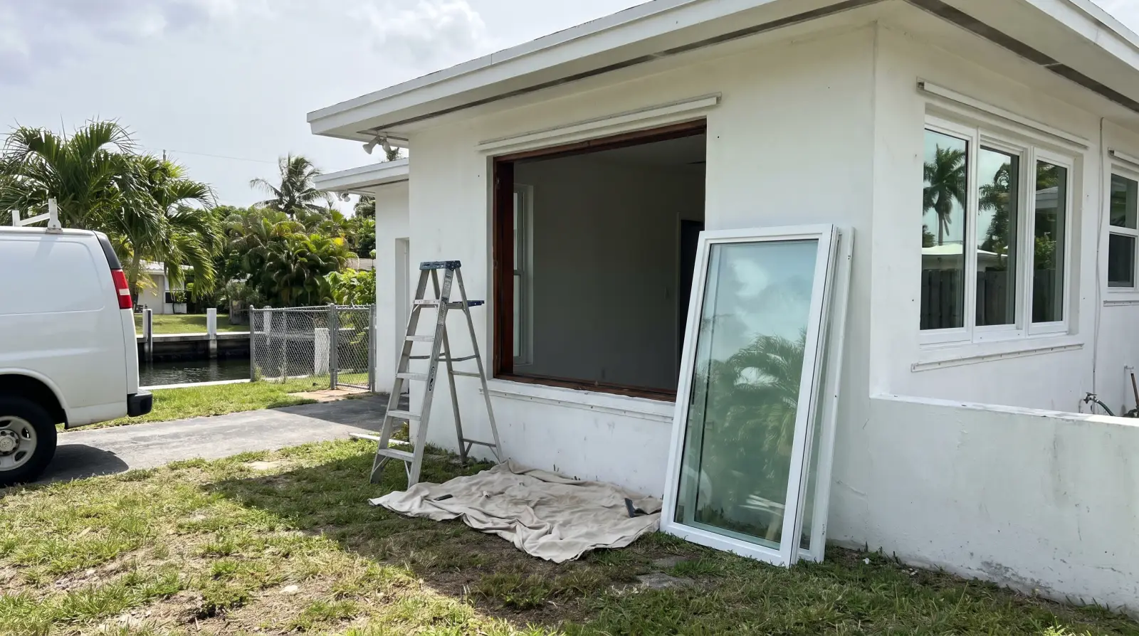 Impact windows on a 1960s home in North Miami Beach, FL