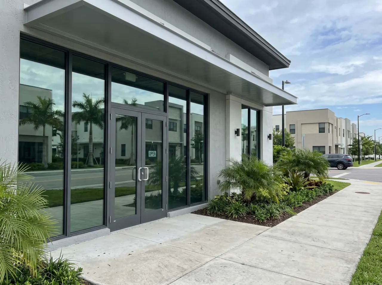 Impact glass storefront installed in South Florida